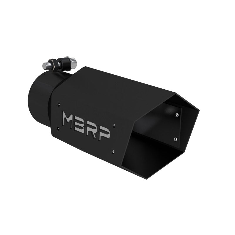 MBRP Universal 4in Hex Tip 3in Inlet 10in Length w/ Logo - Black Coated - DTX Performance