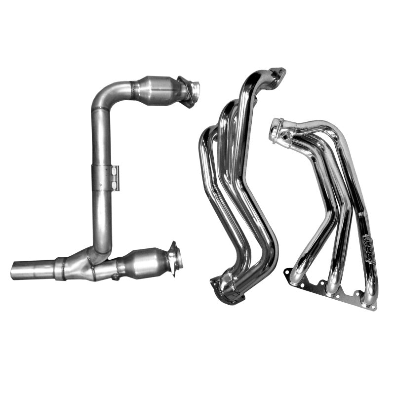 BBK 07-11 Jeep 3.8 V6 Long Tube Exhaust Headers And Y Pipe And Converters - 1-5/8 Chrome - DTX Performance