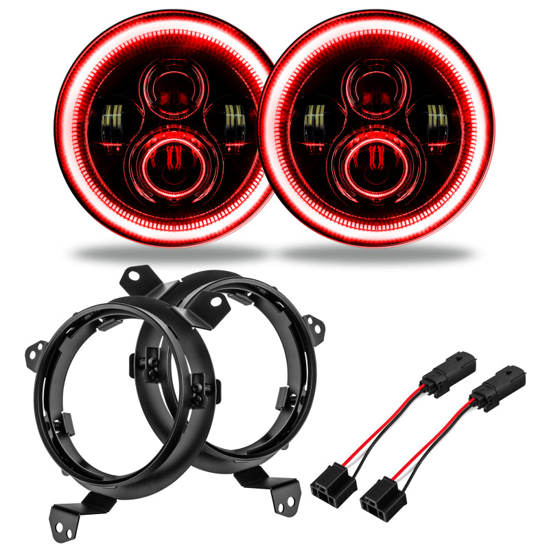 Oracle Jeep Wrangler JL/Gladiator JT 7in. High Powered LED Headlights (Pair) - Red - DTX Performance