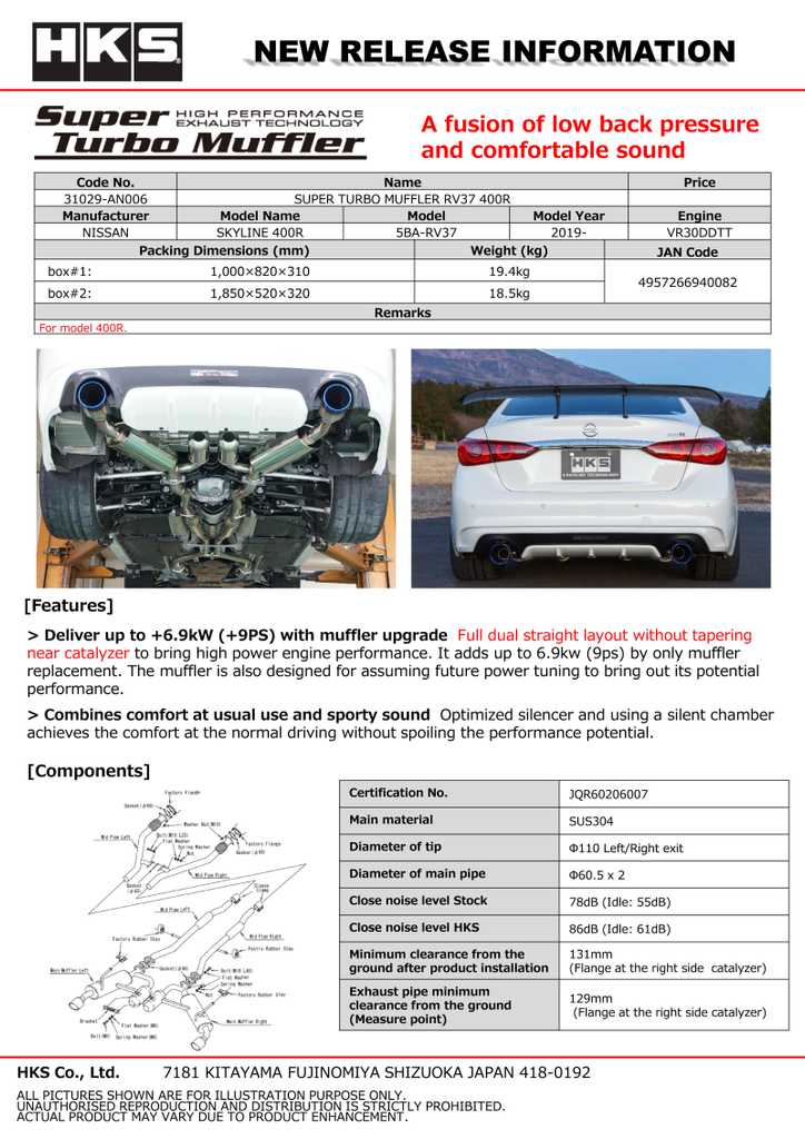 HKS SUPER TURBO MUFFLER RV37 400R - DTX Performance