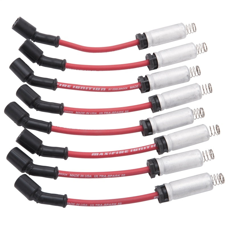 Edelbrock Spark Plug Wire Set Ls Kit w/ Metal Sleeves 99-15 50 Ohm Resistance Red Wire (Set of 8) - DTX Performance