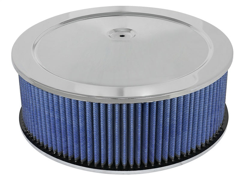 aFe MagnumFLOW Air Filters Round Racing P5R A/F Chrome Assy 14x5: Blk/Blue E/M - DTX Performance