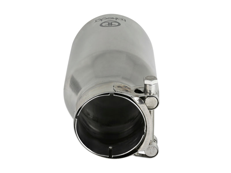 aFe Takeda 304 Stainless Steel Clamp-On Exhaust Tip 2.5in. Inlet / 4in. Outlet / 8in. L - Polished - DTX Performance