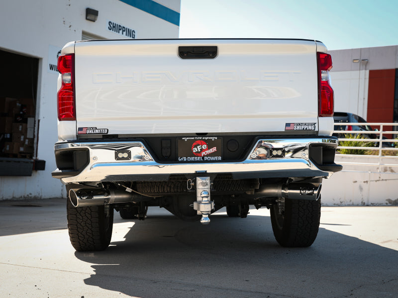 aFe Large Bore-HD 4in 409SS DPF-Back Exhaust System w/Polished Tips 20 GM Diesel Trucks V8-6.6L - DTX Performance