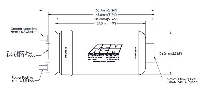 AEM 380LPH High Pressure Fuel Pump -6AN Female Out, -10AN Female In - DTX Performance