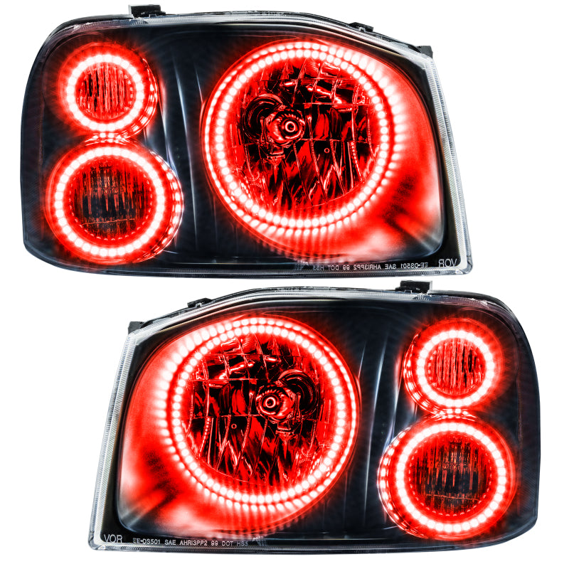 Oracle Lighting 01-04 Nissan Frontier Pre-Assembled LED Halo Headlights - (w/Triple Halos) -Red - DTX Performance