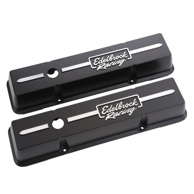 Edelbrock Valve Cover Racing Series Chevrolet 1959-1986 262-400 CI V8 Low Black - DTX Performance