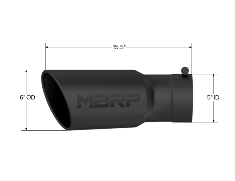 MBRP Universal Tip 6in OD 5in Inlet 15.5in Length 30 Deg Bend Angled Rolled End Black - DTX Performance