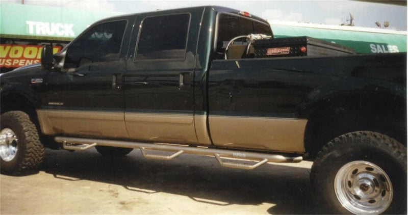 N-Fab Nerf Step 99-16 Ford F-250/350 Super Duty Crew Cab 8ft Bed - Gloss Black - Bed Access - 3in - DTX Performance