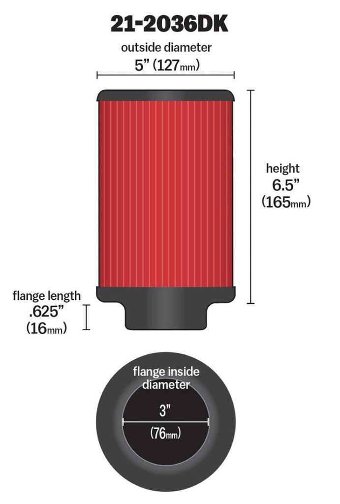 AEM Aif Filter, 3inFLG/ 5inOD/ 6-1/2inH Dry Flow - DTX Performance