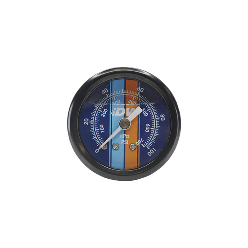 DeatschWerks 0-100 PSI 1/8in NPT Mechanical Fuel Pressure Gauge 1.5in Diam. Black Housing Blue Face - DTX Performance