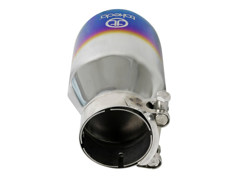 aFe Takeda 304 Stainless Steel Clamp-On Exhaust Tip 2.5in Inlet / 4in Outlet - Blue Flame - DTX Performance