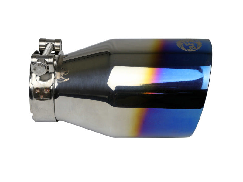 aFe Mach Force XP 304 Stainless Steel Clamp-On Exhaust Tip 2.5in Inlet / 4in Outlet - Blue Flame - DTX Performance