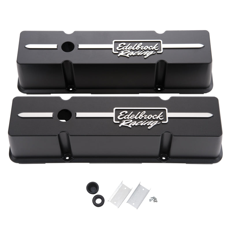 Edelbrock Valve Cover Racing Series Chevrolet 1959-1986 262-400 CI V8 Tall Black - DTX Performance