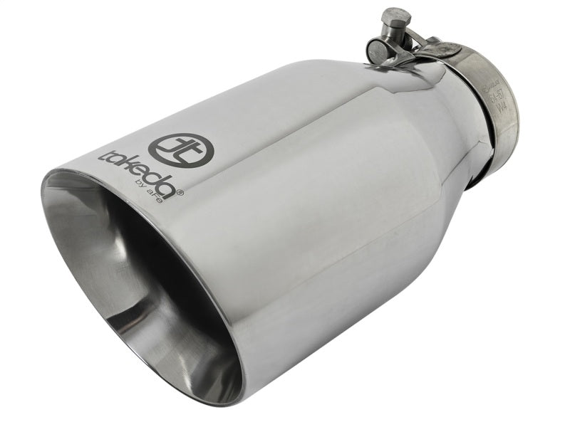 aFe Takeda 304 Stainless Steel Clamp-On Exhaust Tip 2.5in. Inlet / 4.5in. Outlet / 9in. L - Polished - DTX Performance