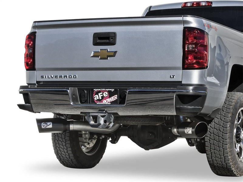 aFe LARGE Bore HD 4in Dual DPF-Back SS Exhaust w/Black Tip 16-17 GM Diesel Truck V8-6.6L (td) LML - DTX Performance