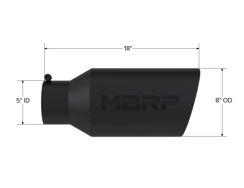 MBRP Universal Tip 8in OD Rolled End 5in Inlet 18in Length T304 - Black - DTX Performance