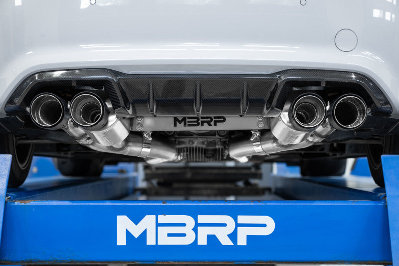 MBRP 18-22 BMW M2 Competition 3.0L T304 SS 3in Resonator-Back Exhaust Quad Rear w/ Carbon Fiber Tips - DTX Performance