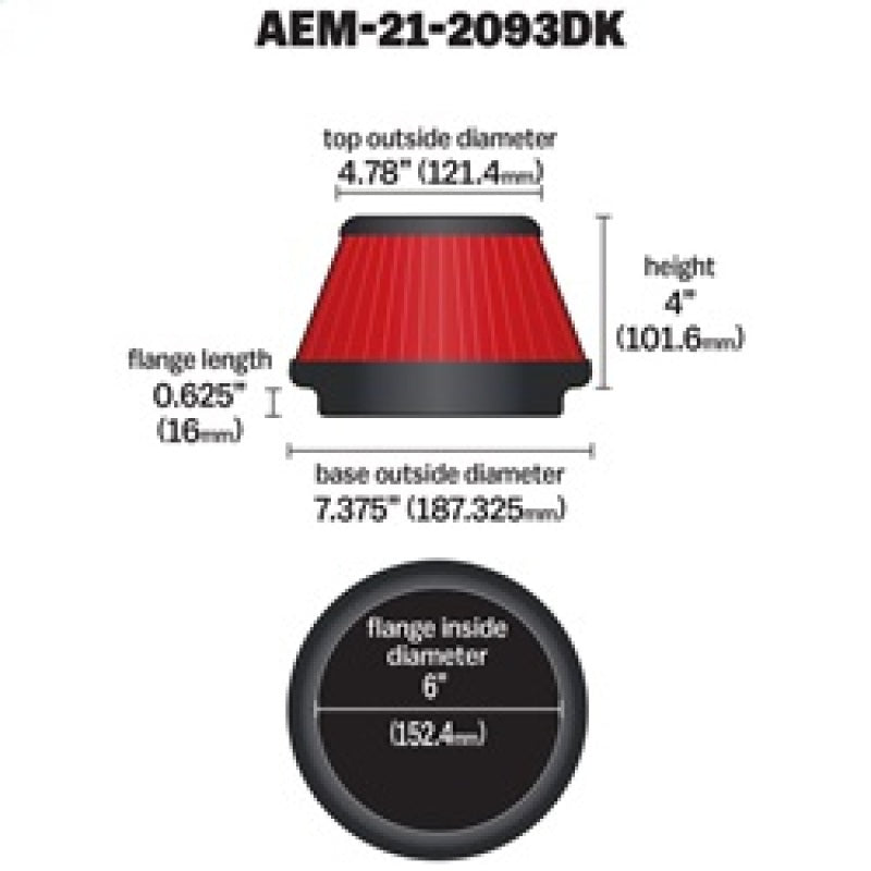 AEM 6 inch x 4 inch DryFlow Tapered Conical Air Filter - DTX Performance