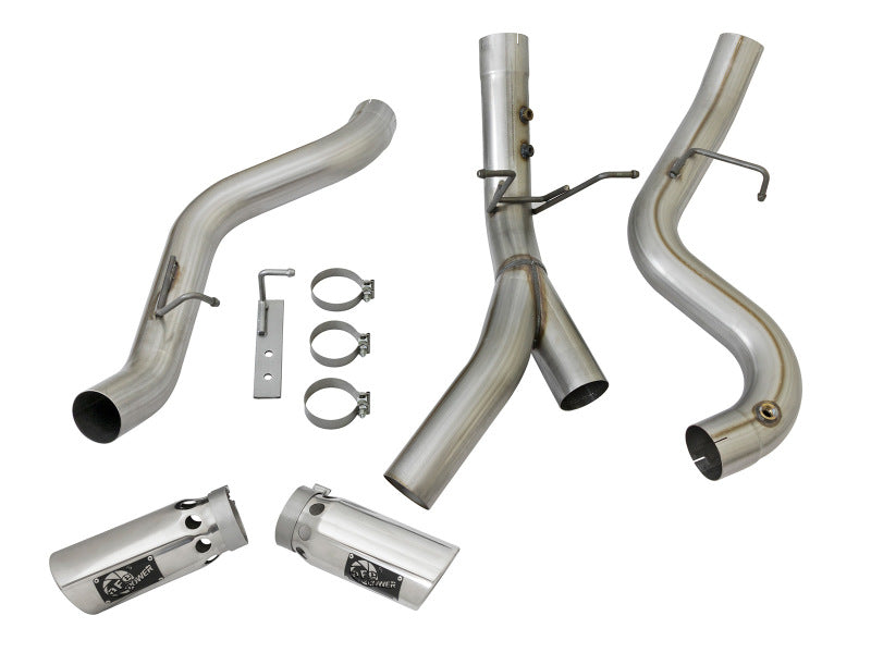 aFe ATLAS 4in DPF-Back Alum Steel Exhaust System w/Dual Exit Polished Tip 2017 GM Duramax 6.6L (td) - DTX Performance