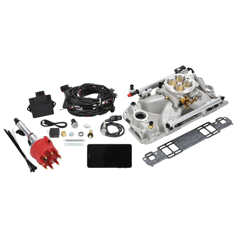 Edelbrock Pro Flo 4 Fuel Injection Kit Seq Port SBC 1986&Earlier 550 Max HP 29 LbHr Injectors Satin - DTX Performance