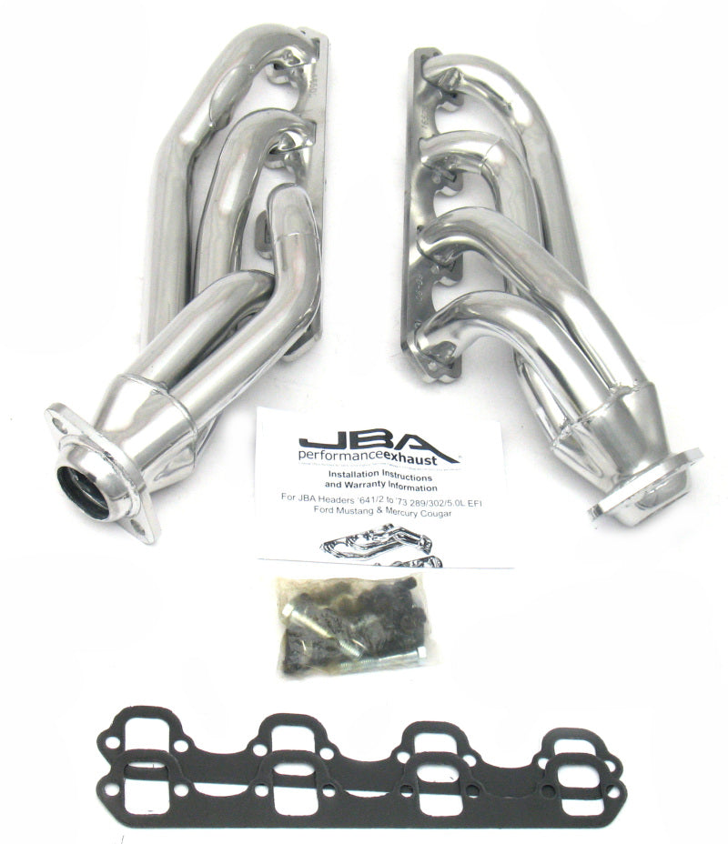 JBA 65-73 Ford Mustang 260-302 SBF 1-5/8in Primary Silver Ctd Mid Length Header - DTX Performance