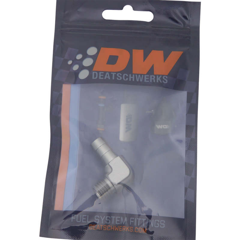 DeatschWerks Metric M12 to 3/8in Hose Barb 90-Degree Fitting w/ Venturi Port - Anodized DW Titanium - DTX Performance