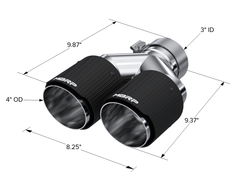 MBRP 3in ID / Dual 4in OD Out Staggered L 9.87in / R 9.37in Dual Wall Carbon Fiber Univ Exhaust Tip - DTX Performance