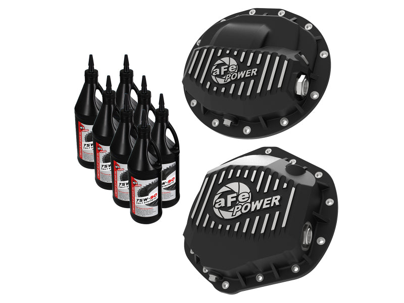 aFe Pro Series F&R Differential Cover Black w/ Machined Fins 13-18 RAM 6.7L w/ 75W90 Synth Gear Oil - DTX Performance