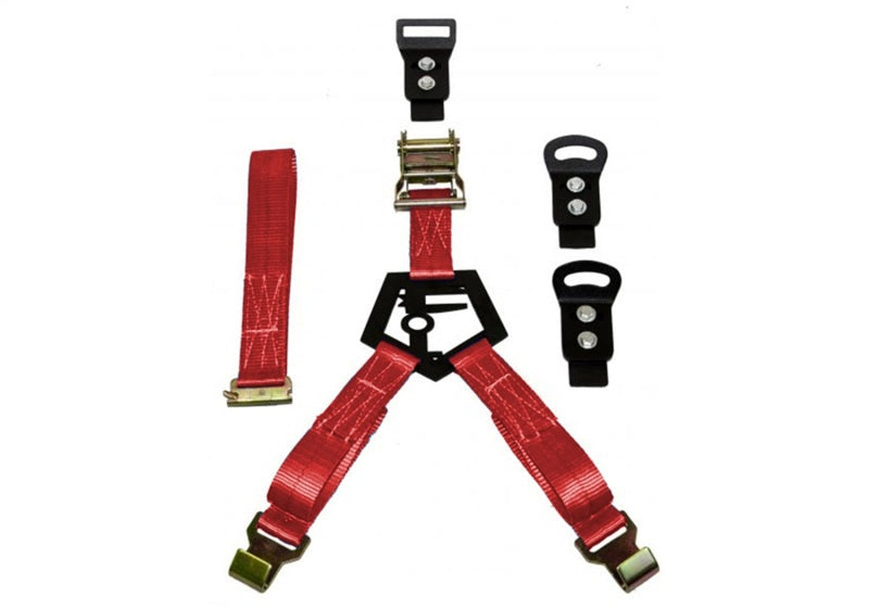 N-Fab Bed Mounted Rapid Tire Strap Universal - Gloss Black - Red Strap - DTX Performance