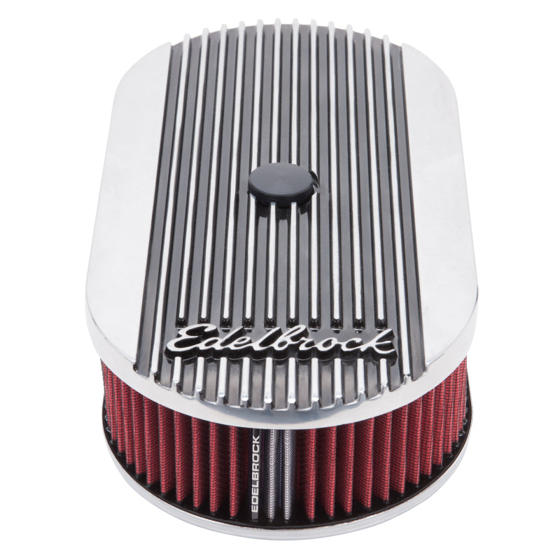 Edelbrock Air Cleaner Elite II Oval Single 4-Bbl Carb 2 5In Red Element Polished - DTX Performance