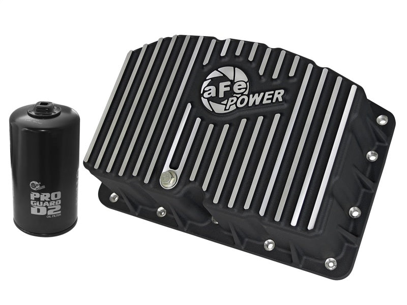 AFE Pro Series Engine Oil Pan Black w/Machined Fins; 11-16 Ford Powerstroke V8-6.7L (td) - DTX Performance