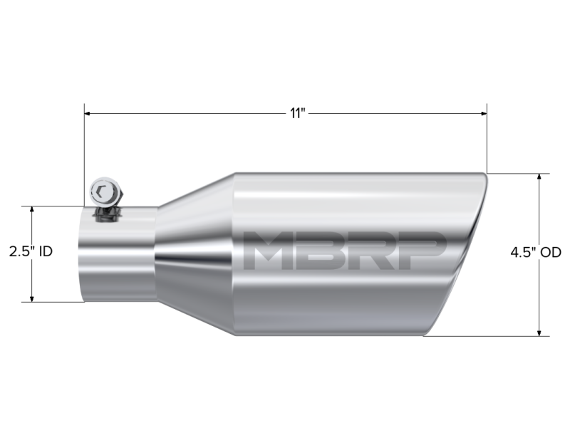 MBRP Universal Tip 4.5 O.D. Angle Rolled End 2.5 Inlet 11in Length - T304 - DTX Performance