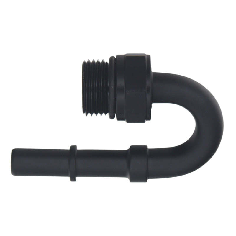 DeatschWerks 8AN ORB Male to 3/8in Male EFI Quick Connect Adapter 180-Degree - Anodized Matte Black - DTX Performance