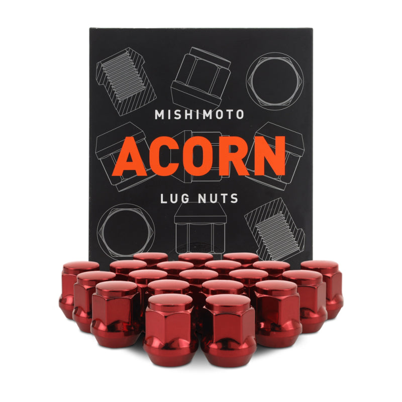 Mishimoto Steel Acorn Lug Nuts M12 x 1.5 - 20pc Set - Red - DTX Performance