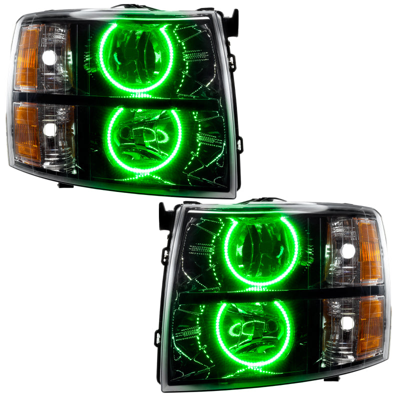 Oracle Lighting 07-13 Chevrolet Silverado Assembled Halo Headlights Round Style - Blk Housing -Green - DTX Performance