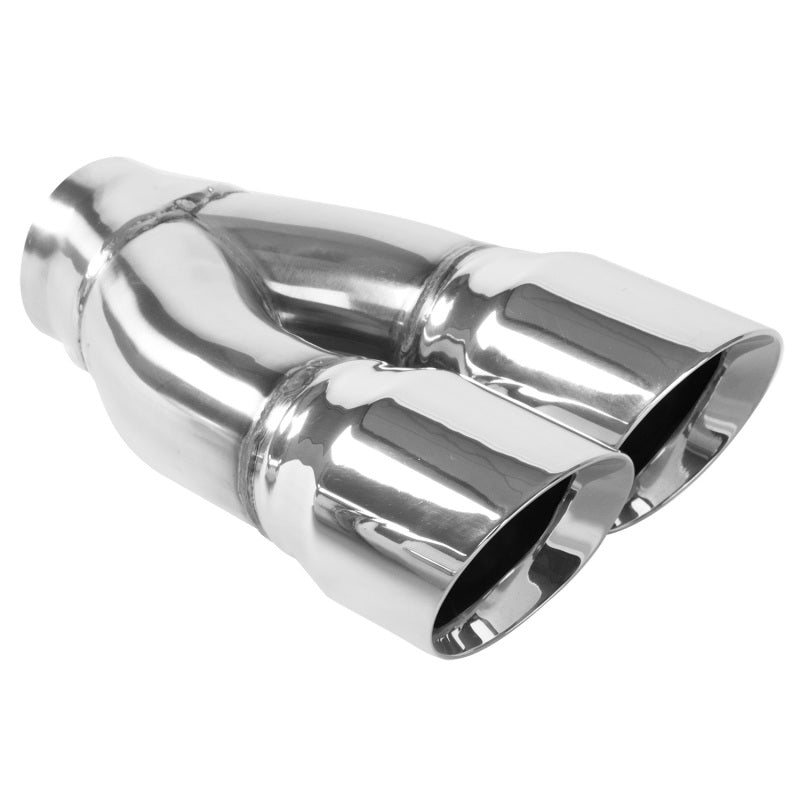 MagnaFlow Tip Stainless Double Wall Round Dual Outlet Polished 3in DIA 2.25in Inlet 9.75in Length - DTX Performance