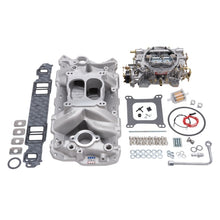 Load image into Gallery viewer, Edelbrock Manifold And Carb Kit Performer Air-Gap Small Block Chevrolet 1957-1986 Natural Finish - DTX Performance