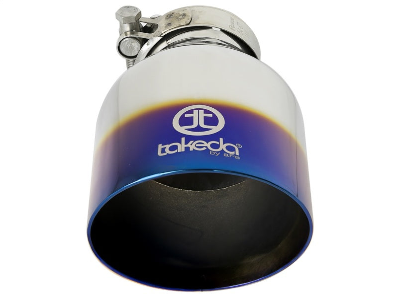 aFe Takeda 304 Stainless Steel Clamp-On Exhaust Tip 2.5in. Inlet / 4.5in. Outlet - Blue Flame - DTX Performance