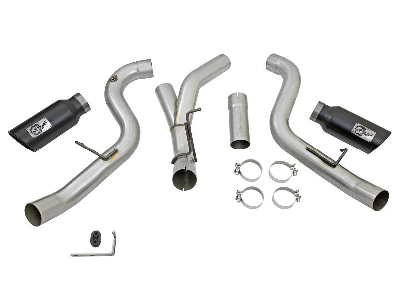 aFe LARGE Bore HD 4in Dual DPF-Back SS Exhaust w/Black Tip 16-17 GM Diesel Truck V8-6.6L (td) LML - DTX Performance