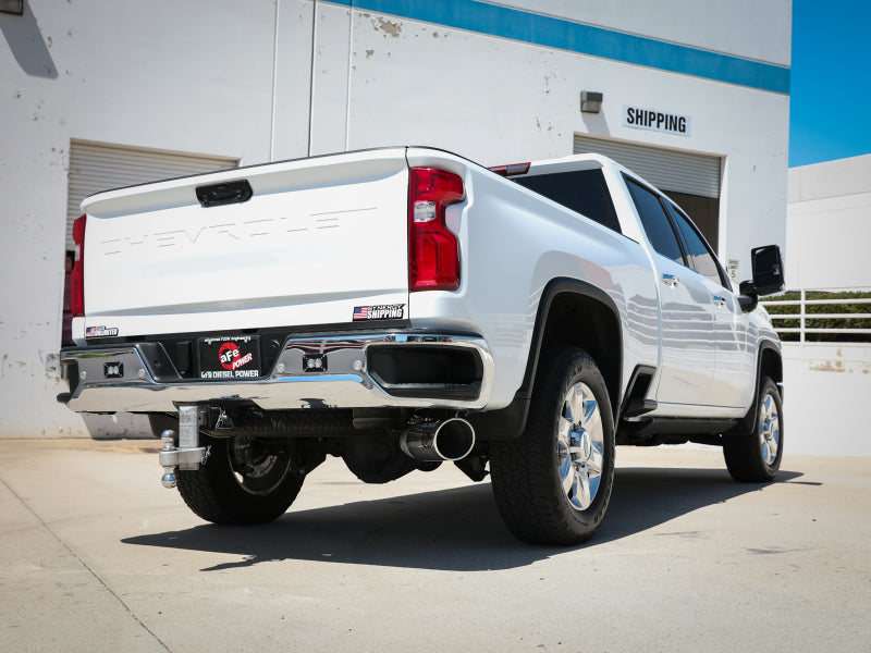 aFe Large Bore-HD 5 IN 409 SS DPF-Back Exhaust System w/Polished Tip 20-21 GM Truck V8-6.6L - DTX Performance