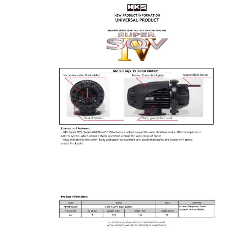 HKS SQV IV BLACK EDITION UNIVERSAL ASSY - DTX Performance