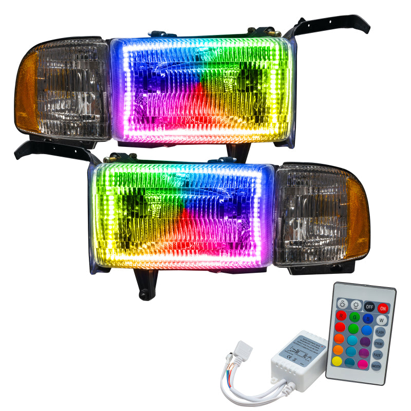 Oracle 94-02 Dodge Ram Pre-Assembled Halo Headlights - ColorSHIFT w/ Simple Controller - DTX Performance