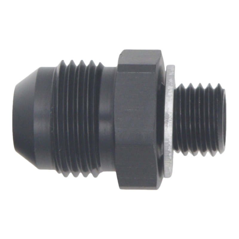 DeatschWerks 8AN Male Flare to M12 X 1.5 Male Metric Adapter (Incl Washer) - Anodized Matte Black - DTX Performance