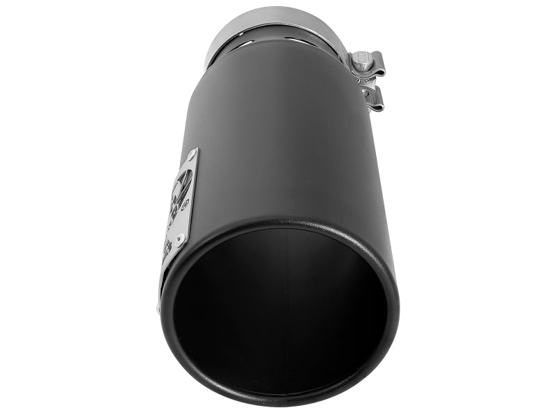 aFe SATURN 4S 4in SS Intercooled Exhaust Tip - Black 4in In x 5in Out x 12in L Bolt-On - DTX Performance