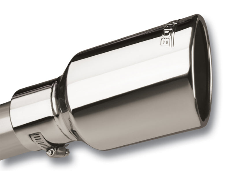 Borla Universal Polished Tip Single Round Rolled Angle-Cut w/Clamp (inlet 2 1/2in. Outlet 4 x 4in) * - DTX Performance