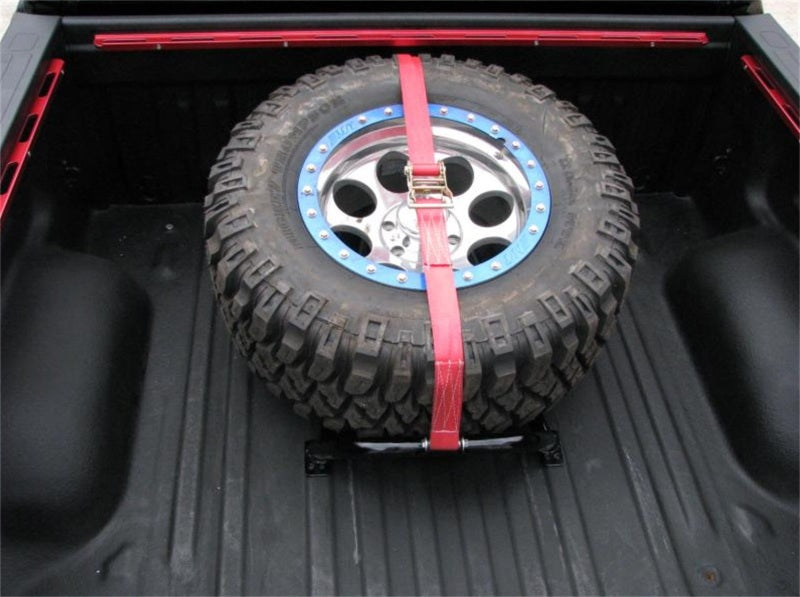 N-Fab Bed Mounted Tire Carrier Universal - Gloss Black - Red Strap - DTX Performance