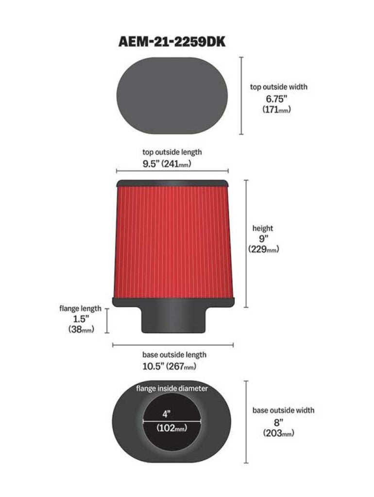 AEM 4.00 inch Dryflow Air Filter Oval 9.00 inch Element - DTX Performance