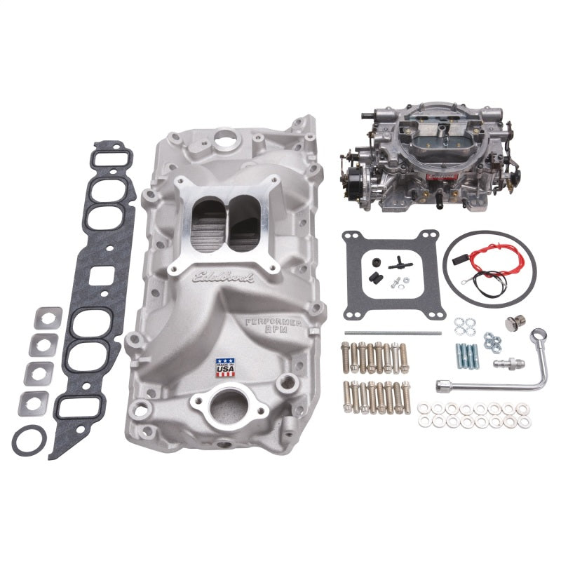 Edelbrock Manifold And Carb Kit Performer RPM Big Block Chevrolet Oval Port Natural Finish - DTX Performance