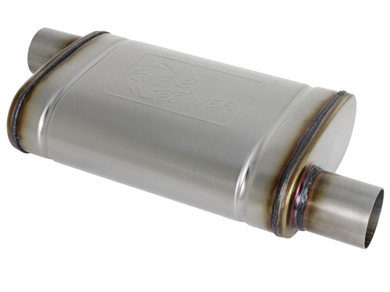 aFe MACH Force-Xp 409 SS Muffler 2.5in Offset Inlet/2.5in Offset Outlet 14in L x 9in W x 4in H Body - DTX Performance